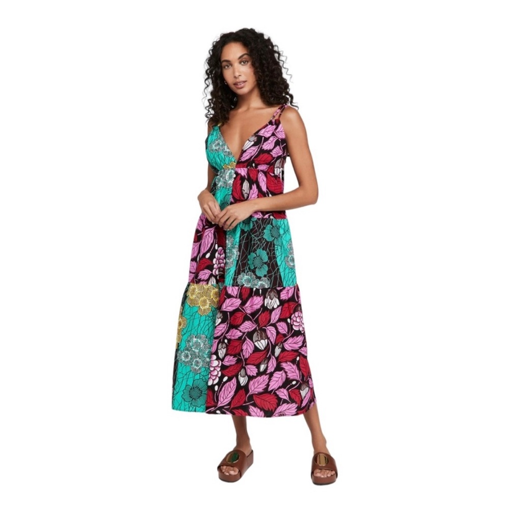 NWT MANGISHI DOLL Shopbop Multicolor Pattern Tie Strap Nala Midi Dress Size 4‎